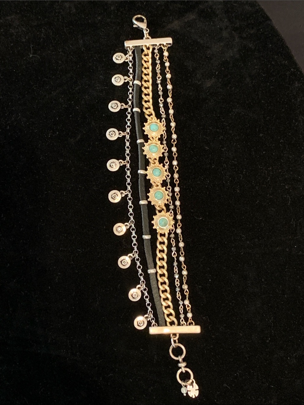 Lucky Brand Multi Layer Bracelet Gold Silver Turquoise